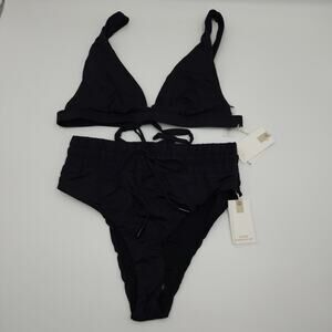 Good American Tie Bikini Top High Rise Bottom Bikini Set in Black Size XL